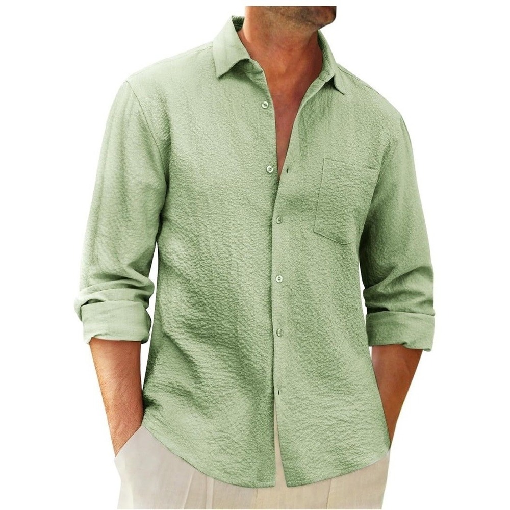 Runcati Casual Button Down Shirt Long Sleeve Untucked Lightweight Tops Green 2XL